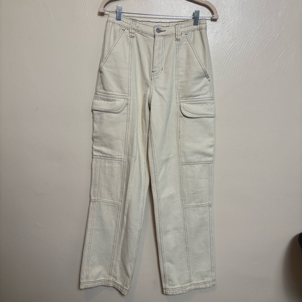 PacSun Women's‎ Elastic Waist Cargo Pants Utility Pockets Beige Size Small